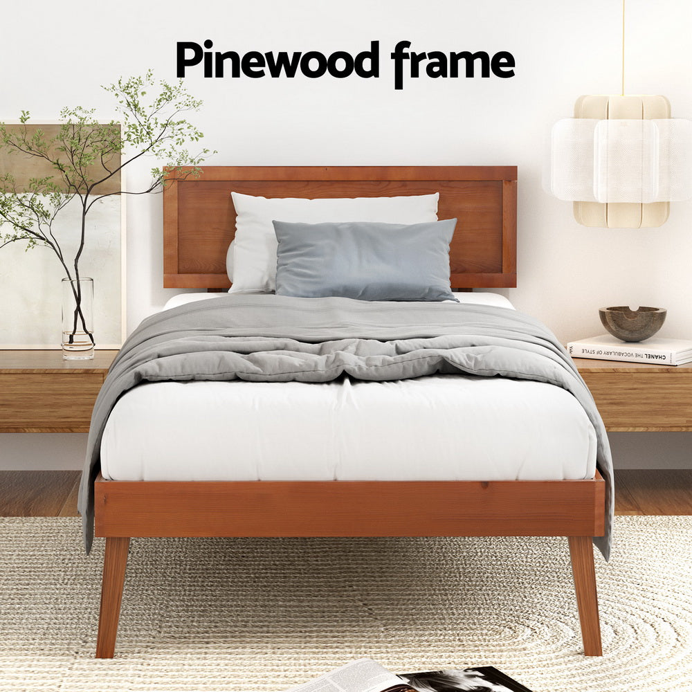 Artiss Bed Frame Single Size Wooden Bed Base Walnut SPLAY-Furniture > Bedroom-PEROZ Accessories