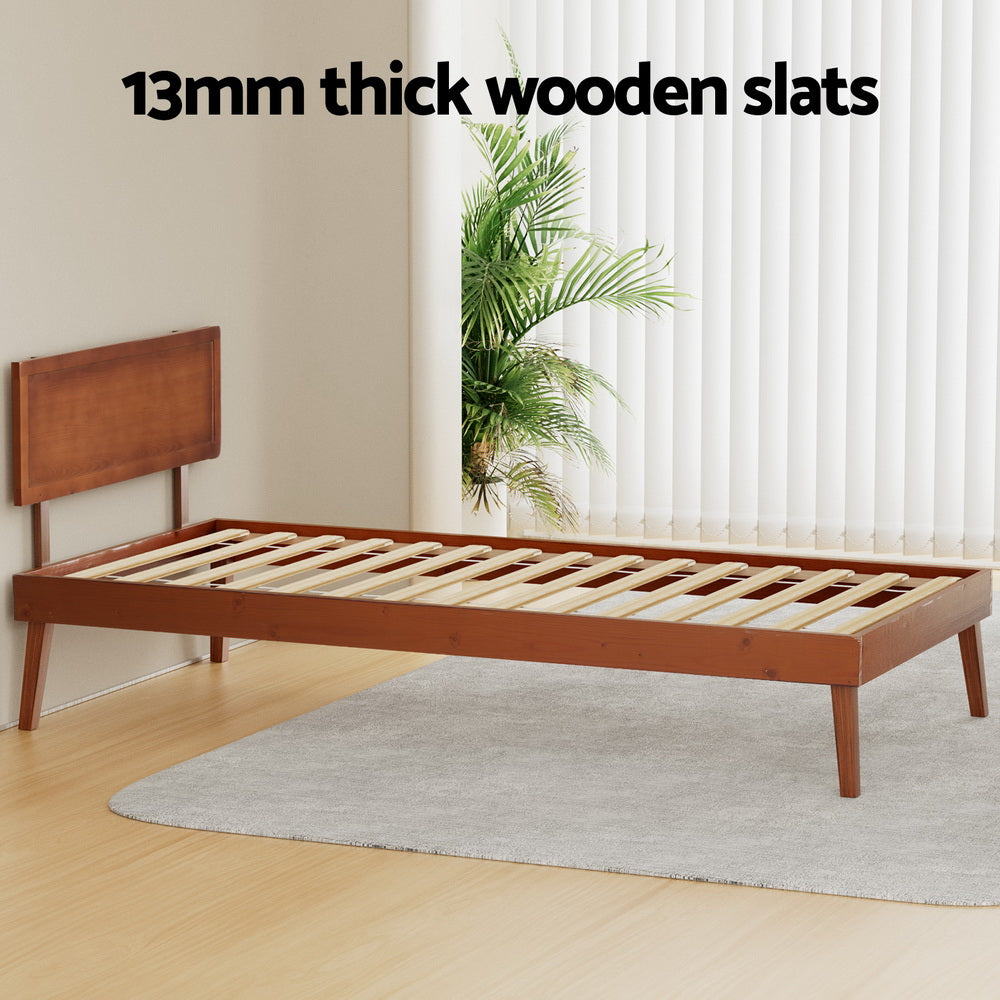 Artiss Bed Frame Single Size Wooden Bed Base Walnut SPLAY-Furniture > Bedroom-PEROZ Accessories