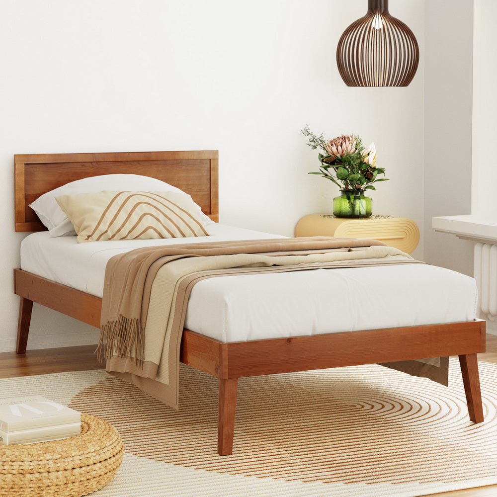 Artiss Bed Frame Single Size Wooden Bed Base Walnut SPLAY-Furniture > Bedroom-PEROZ Accessories
