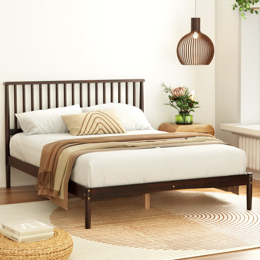 Artiss Bed Frame Double Size Wooden Base Mattress Platform Timber Walnut VISE-Furniture > Bedroom-PEROZ Accessories