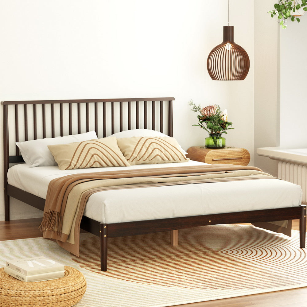 Artiss Bed Frame Queen Size Wooden Base Mattress Platform Timber Walnut VISE-Furniture > Bedroom-PEROZ Accessories