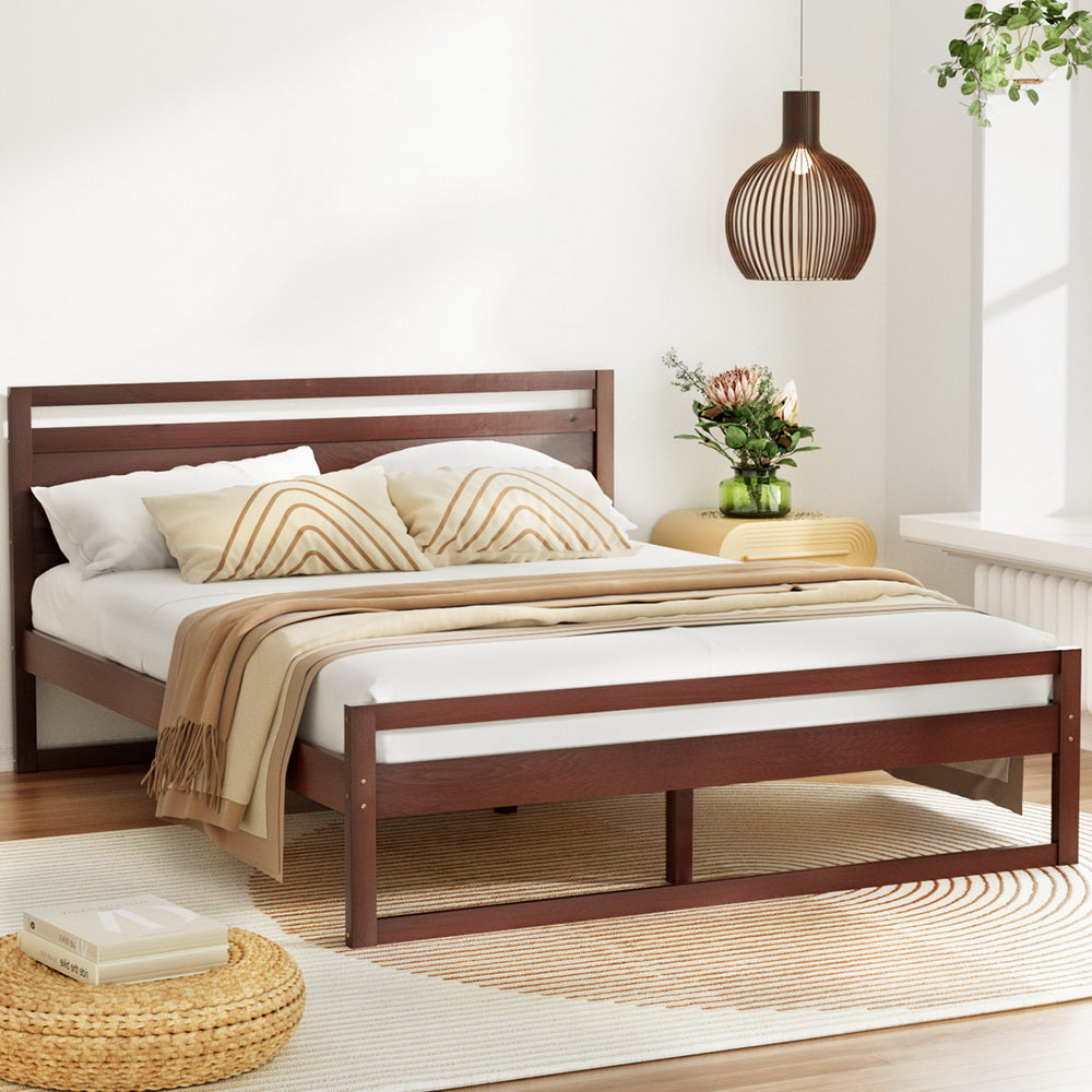 Artiss Bed Frame Double Size Wooden Walnut WITTON-Furniture > Bedroom-PEROZ Accessories