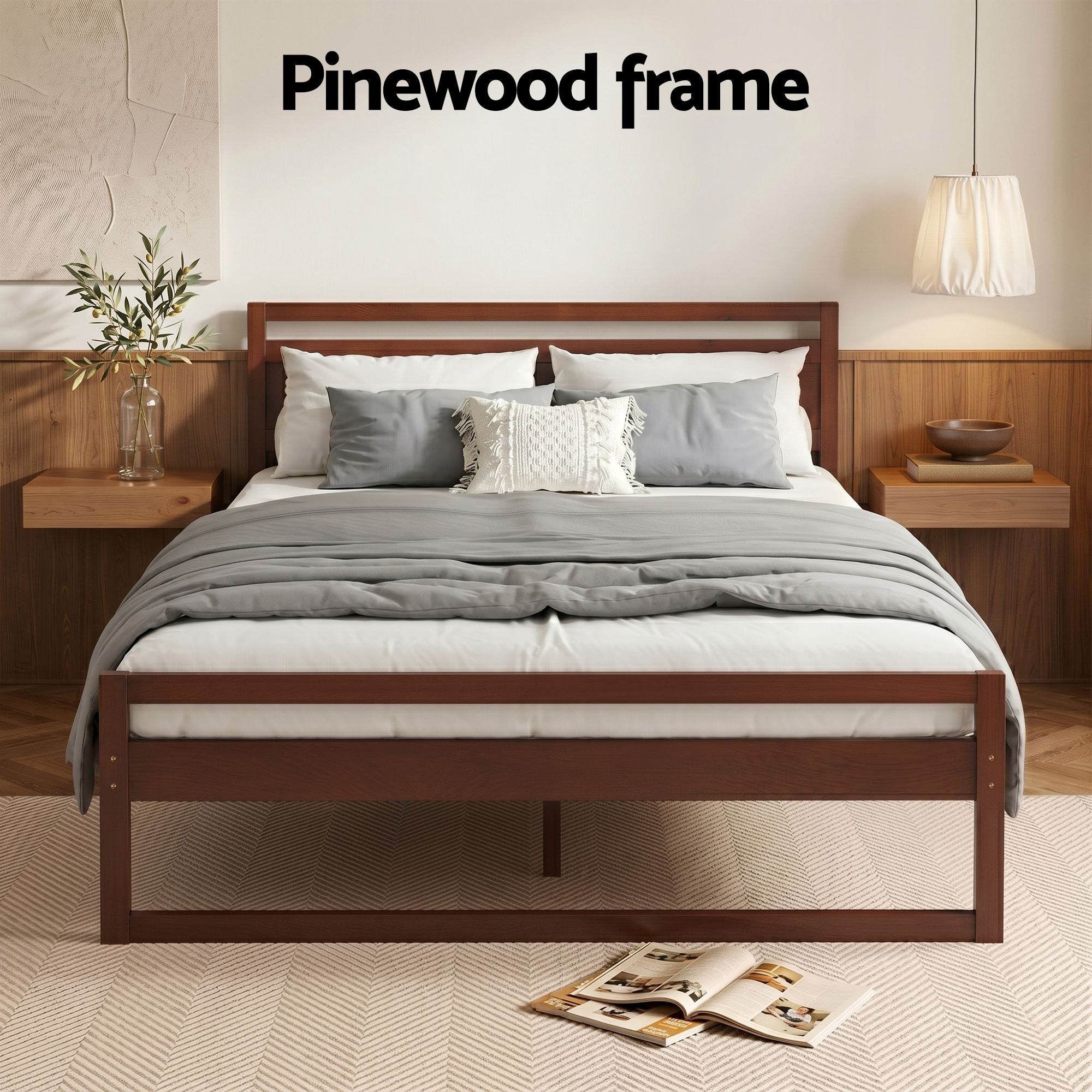 Artiss Bed Frame Queen Size Wooden Walnut WITTON-Furniture > Bedroom-PEROZ Accessories