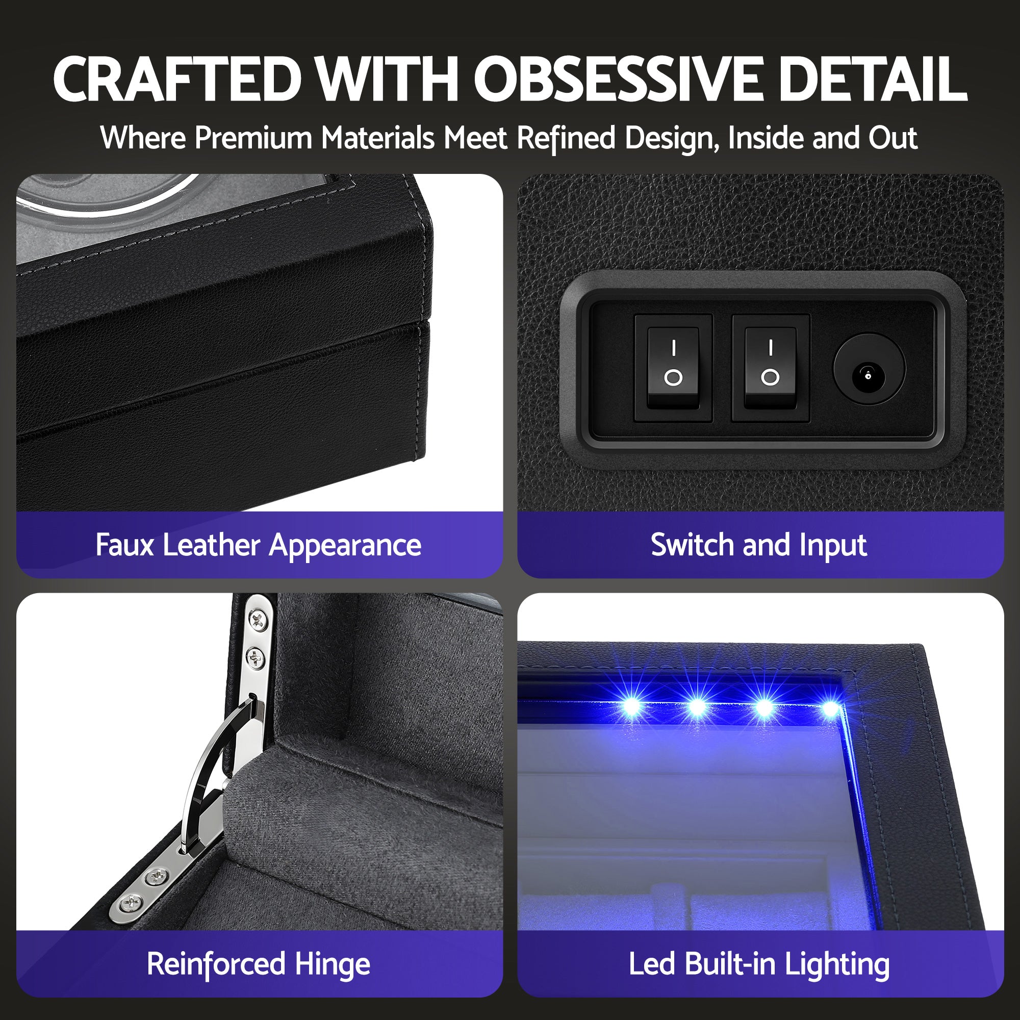 Embellir Watch Winder Automatic Double Watch Winder Box LED Black-Fashion > Men&