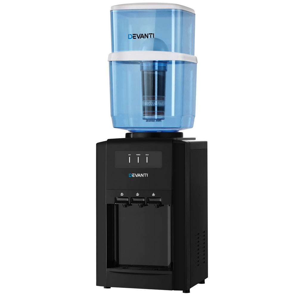 22L Devanti Water Cooler Dispenser Bench Top 3 Taps Chiller Filter Purifier Three Taps Balck-Appliances > Kitchen Appliances > Water Dispensers-PEROZ Accessories