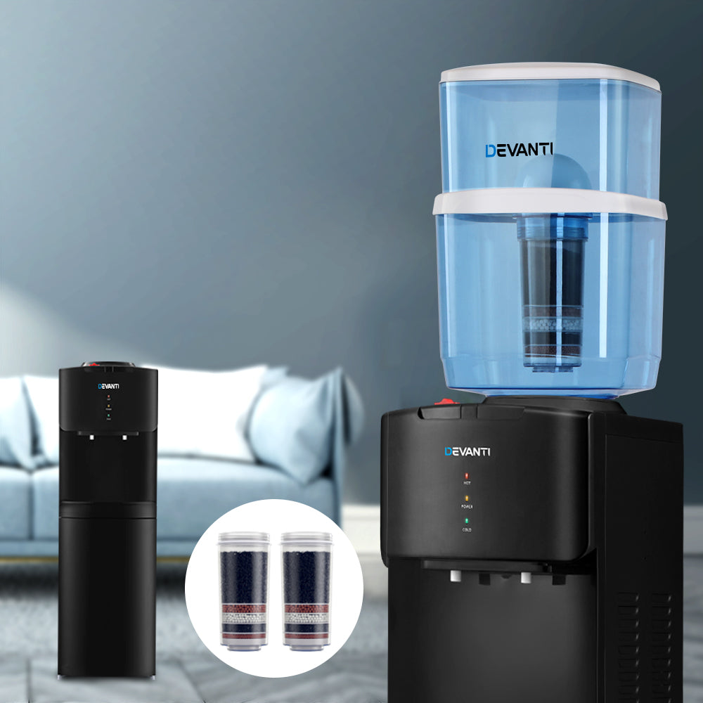 Devanti Water Cooler Dispenser Stand 22L Bottle Black w/2 Filter-Water Dispensers-PEROZ Accessories