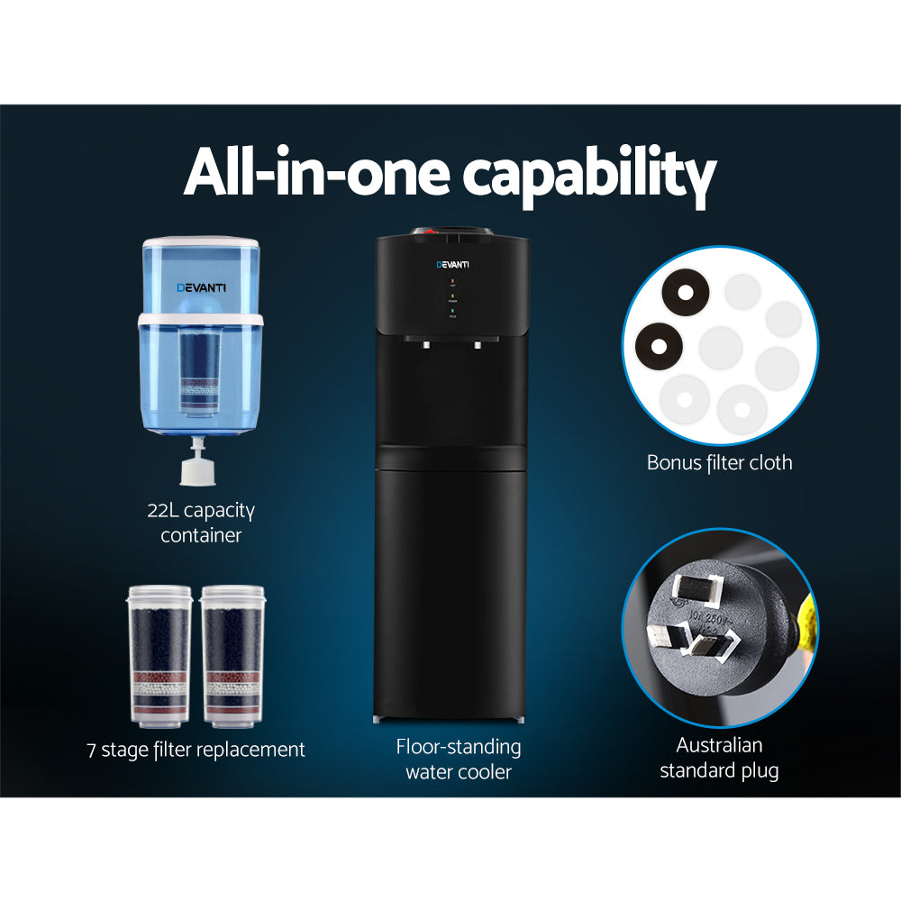 Devanti Water Cooler Dispenser Stand 22L Bottle Black w/2 Filter-Water Dispensers-PEROZ Accessories