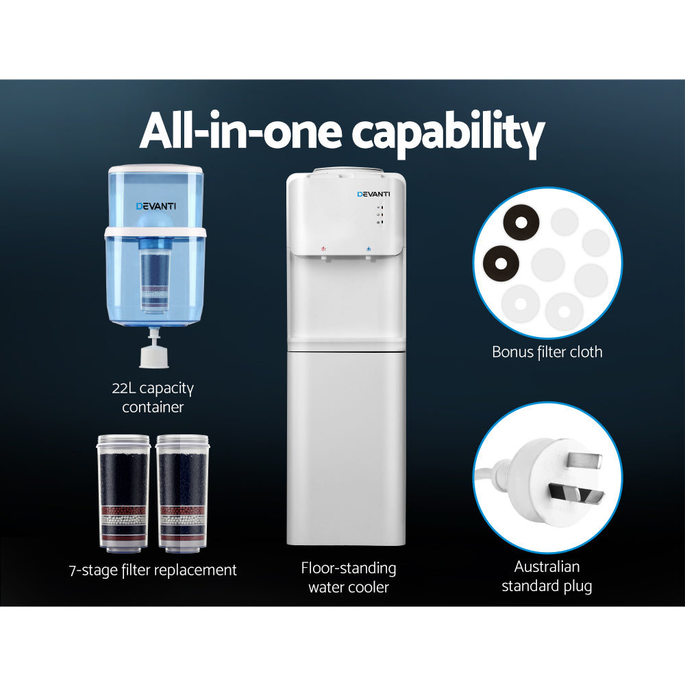 Devanti Water Cooler Dispenser Stand 22L Bottle White w/2 Filter-Water Dispensers-PEROZ Accessories