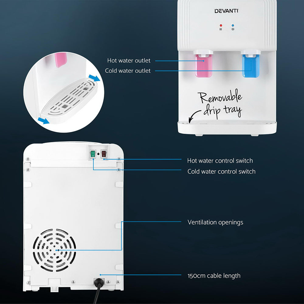 Devanti Water Cooler Dispenser Bench Top White-Appliances > Kitchen Appliances-PEROZ Accessories