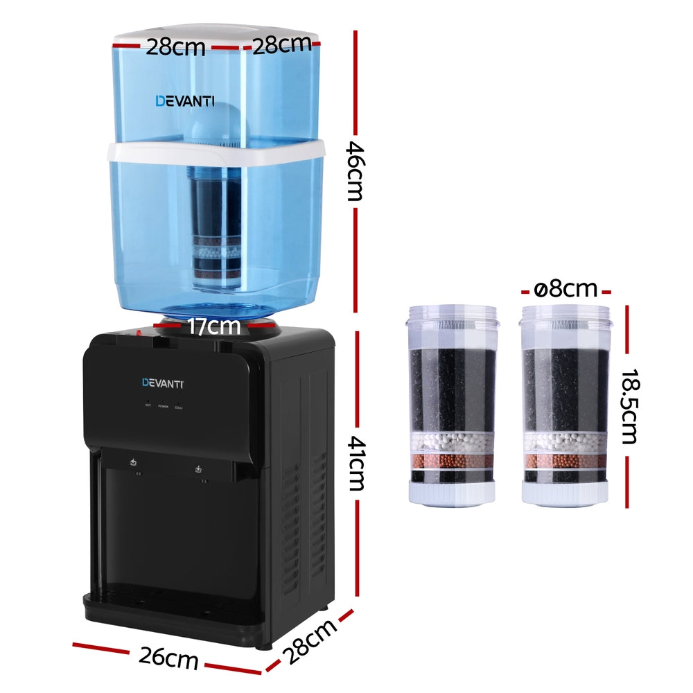 Devanti Water Cooler Dispenser 22L Bench Top Chiller Purifier Filter Hot Cold Black-Appliances > Kitchen Appliances > Water Dispensers-PEROZ Accessories