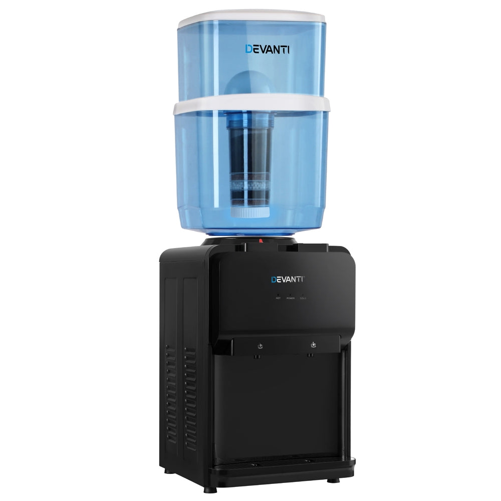 Devanti Water Cooler Dispenser 22L Bench Top Chiller Purifier Filter Hot Cold Black-Appliances > Kitchen Appliances > Water Dispensers-PEROZ Accessories