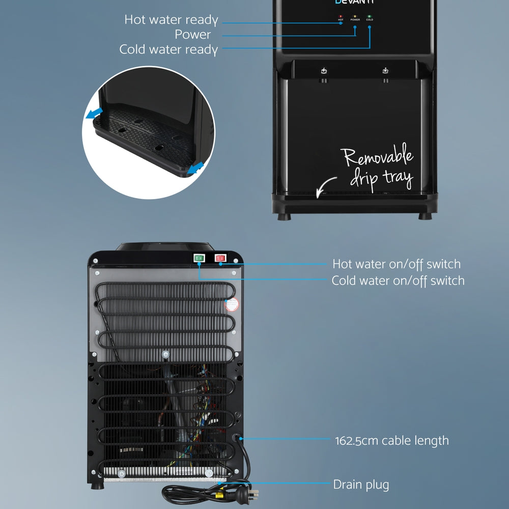 Devanti Water Cooler Dispenser 22L Bench Top Chiller Purifier Filter Hot Cold Black-Appliances > Kitchen Appliances > Water Dispensers-PEROZ Accessories