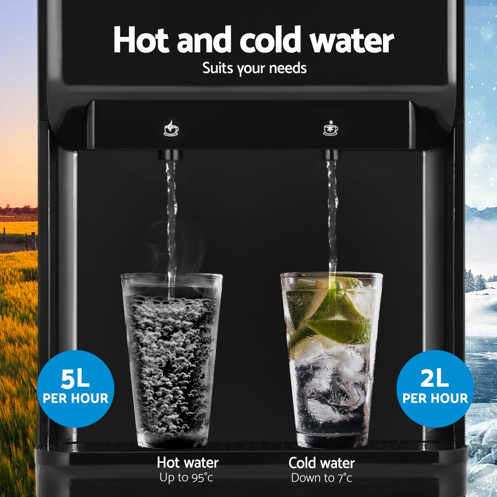 Devanti Water Cooler Dispenser 22L Bench Top Chiller Purifier Filter Hot Cold Black-Appliances > Kitchen Appliances > Water Dispensers-PEROZ Accessories