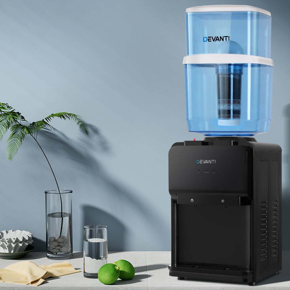 Devanti Water Cooler Dispenser 22L Bench Top Chiller Purifier Filter Hot Cold Black-Appliances > Kitchen Appliances > Water Dispensers-PEROZ Accessories