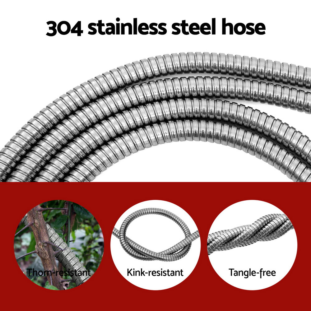 Giantz Water Hose Stainless Steel 30M with Spray Nozzle-Home & Garden > Garden Tools > Garden Hoses-PEROZ Accessories