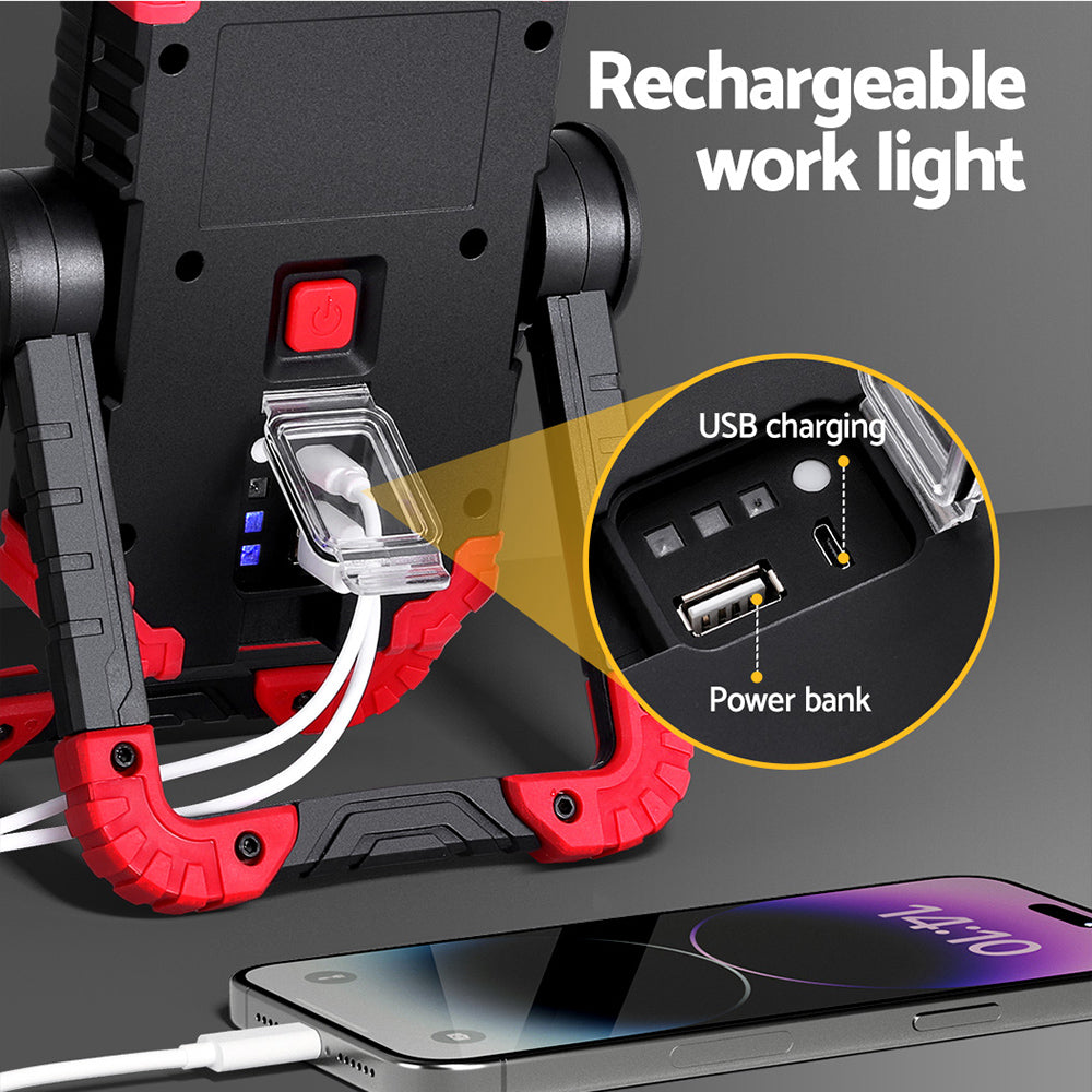 Giantz Work Light Rechargeable Torch USB Cordless LED Lamp 360°Rotation Folding-Electronics > USB Gadgets-PEROZ Accessories