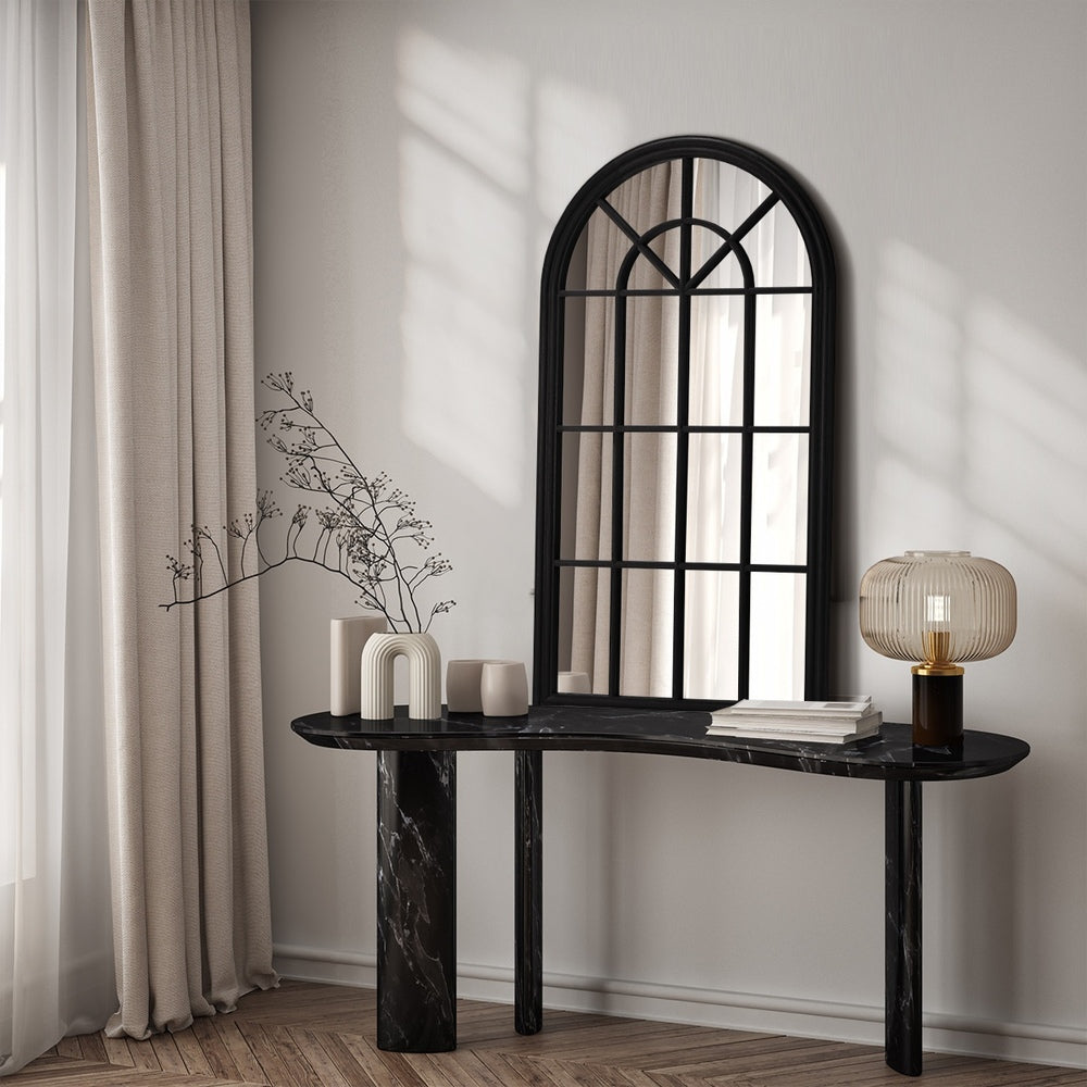 Oikiture Window Mirror Arched Wall Mirrors 76x51cm Black-Window Mirrors-PEROZ Accessories