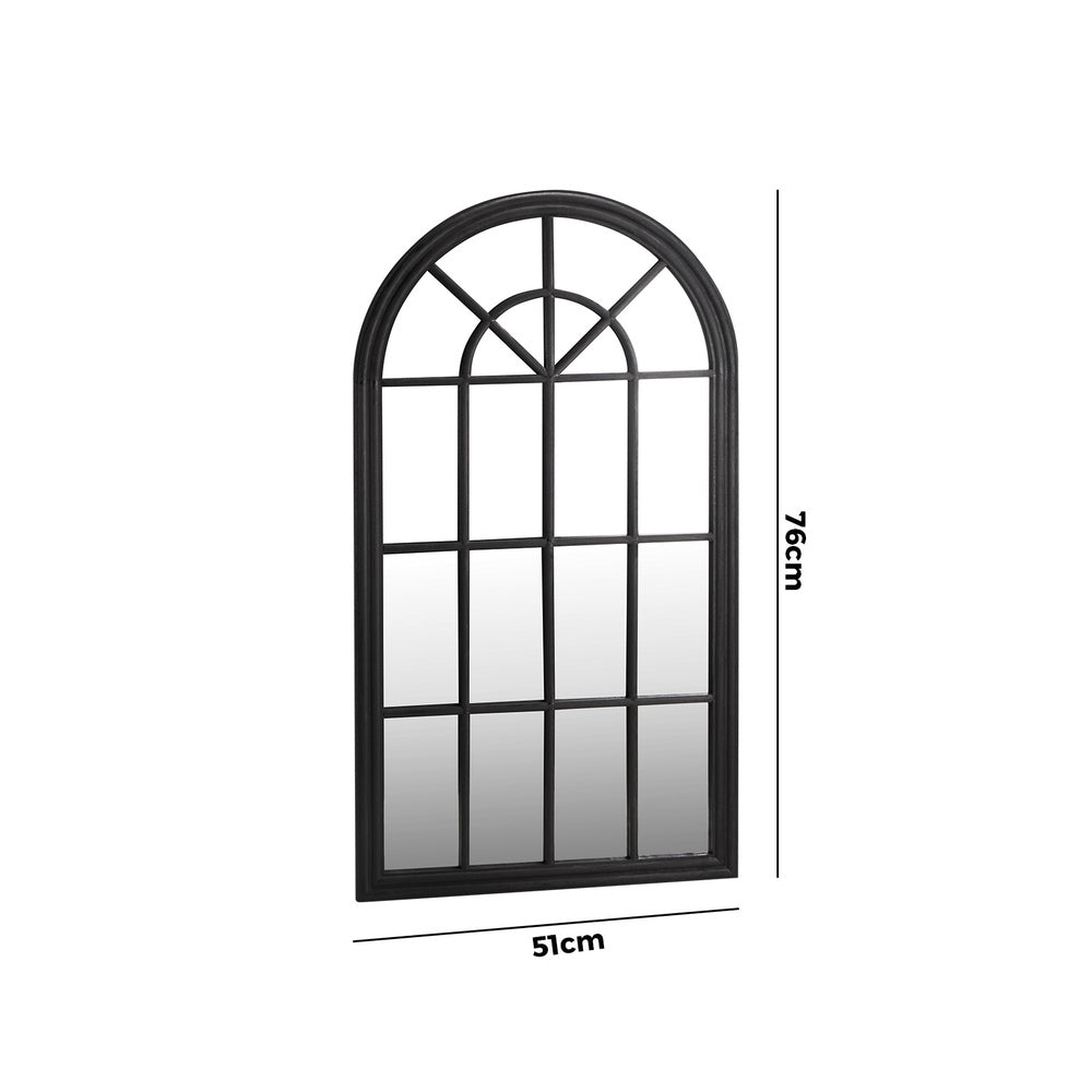 Oikiture 2PC Window Mirror Arched 76x51cm Wooden Black-Wall Mirror-PEROZ Accessories