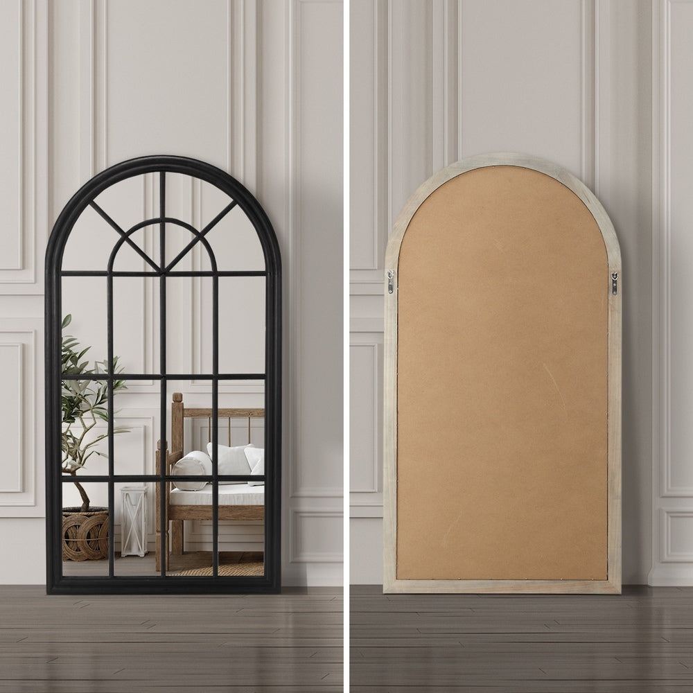 Oikiture 2PC Window Mirror Arched 76x51cm Wooden Black-Wall Mirror-PEROZ Accessories