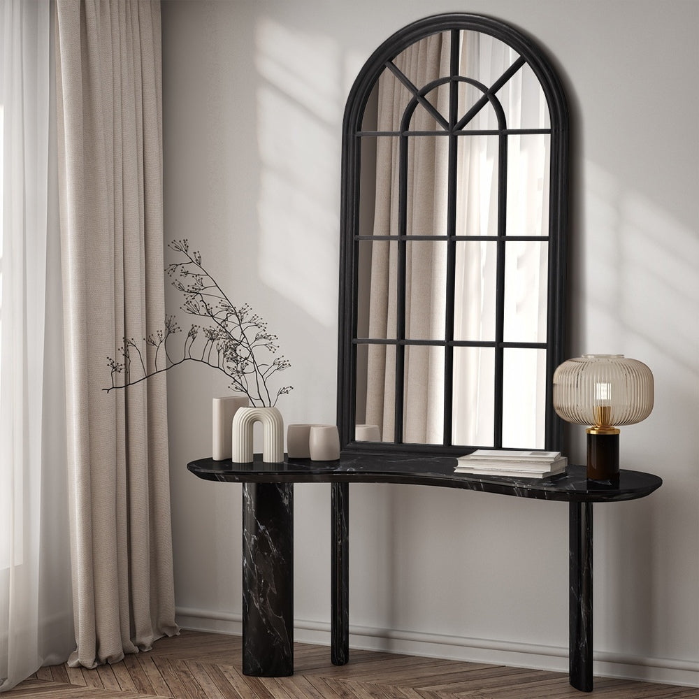 Oikiture Window Mirror Arched Wall Mirrors 130x70cm Black-Window Mirrors-PEROZ Accessories
