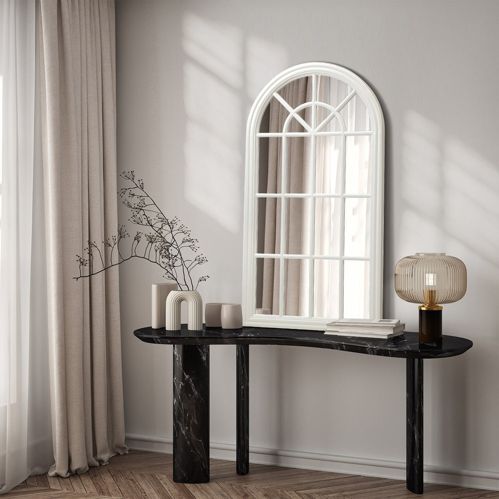 Oikiture 2PC Window Mirror Arched Wall Mirrors 76x51cm Wooden White-Window Mirror-PEROZ Accessories