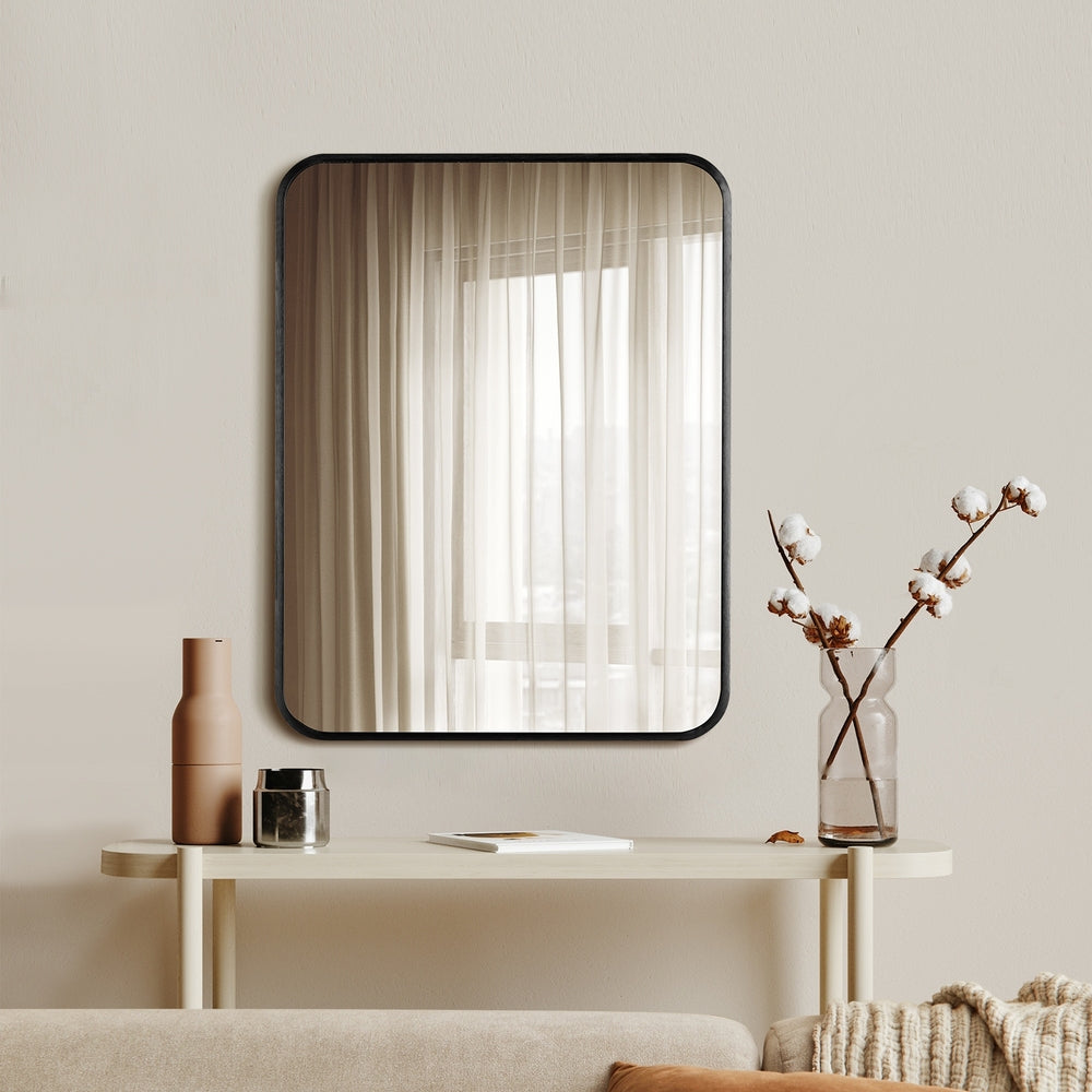 Oikiture Wall Mirrors Black Metal Frame 65x50cm Rectangle-Wall Mirrors-PEROZ Accessories