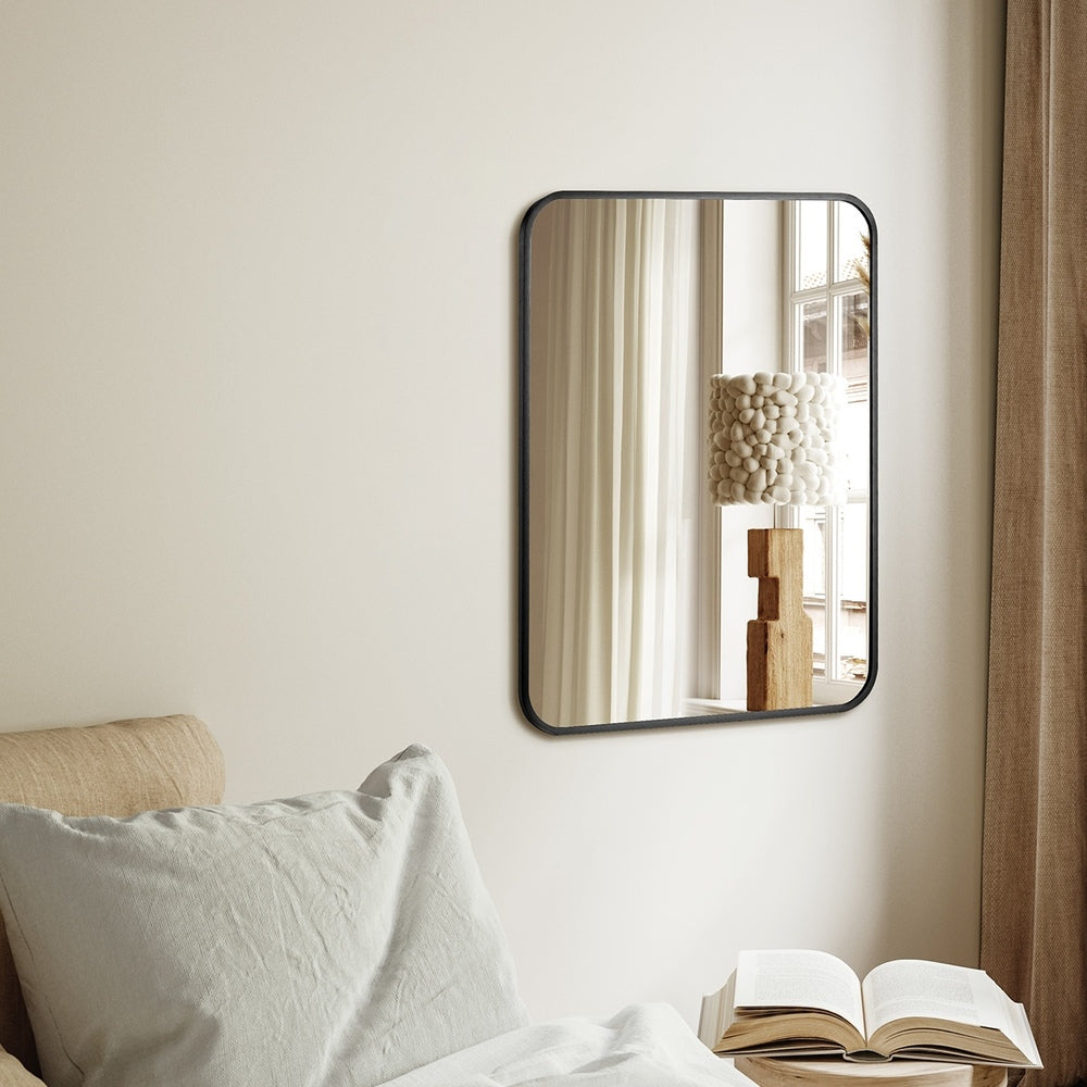 Oikiture Wall Mirrors Black Metal Frame 65x50cm Rectangle-Wall Mirrors-PEROZ Accessories