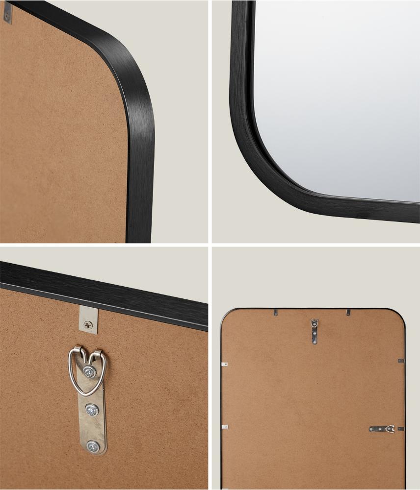 Oikiture Wall Mirrors Black Metal Frame 65x50cm Rectangle-Wall Mirrors-PEROZ Accessories