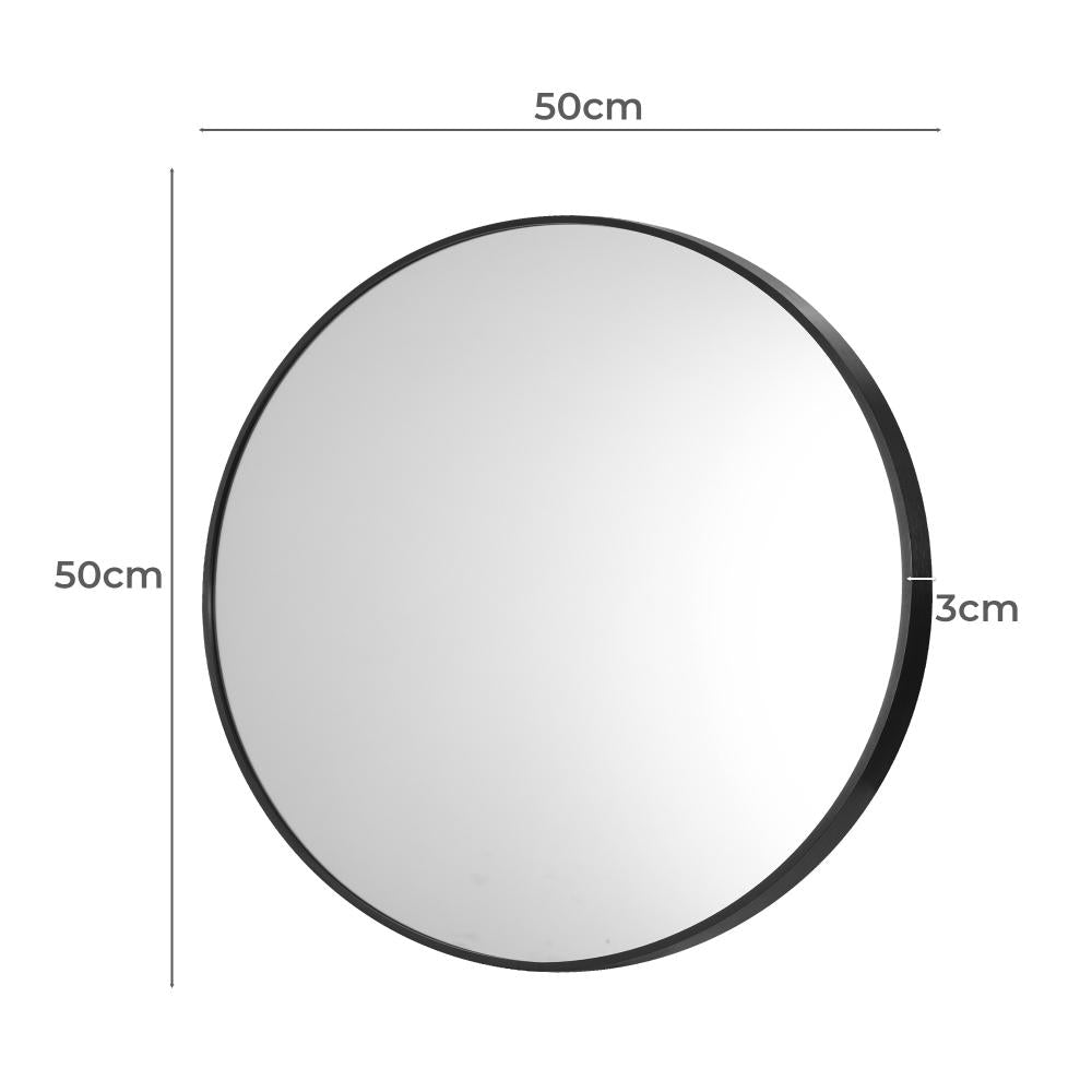 Oikiture Wall Mirrors Round Makeup Mirror Vanity Home Decro 50cm Black Bedroom-Wall Mirrors-PEROZ Accessories