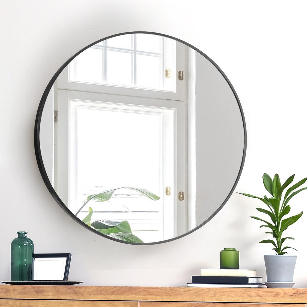 Oikiture Wall Mirrors Round 60cm Black Set of 2-Wall Mirror-PEROZ Accessories