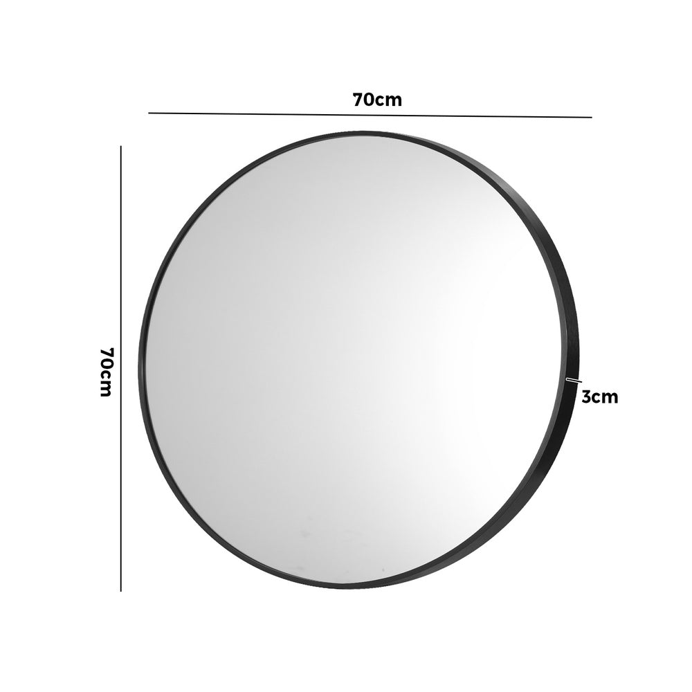 Oikiture Wall Mirrors Round 70cm Black Set of 2-Wall Mirror-PEROZ Accessories