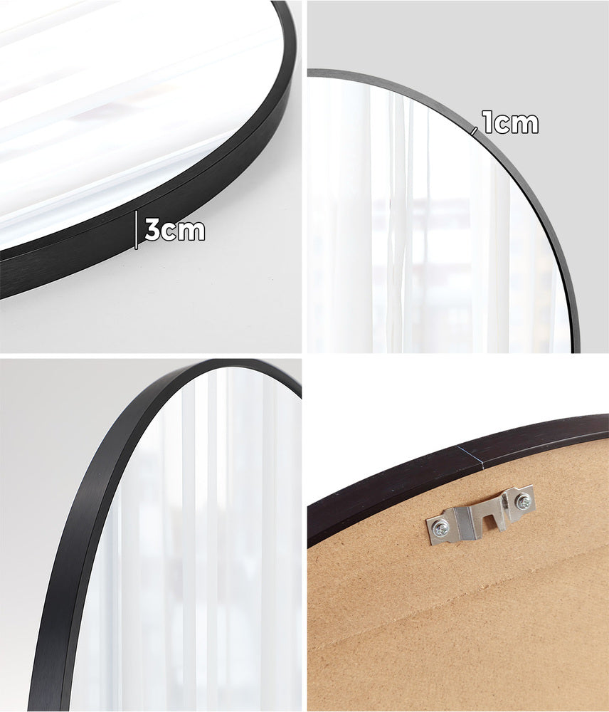 Oikiture Wall Mirrors Round 70cm Black Set of 2-Wall Mirror-PEROZ Accessories