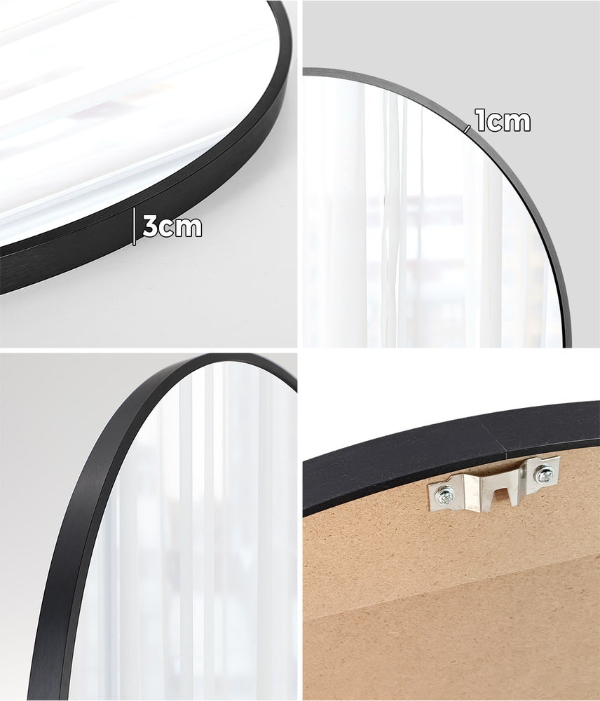 Oikiture Wall Mirrors Round 80cm Black Set of 2-Wall Mirror-PEROZ Accessories