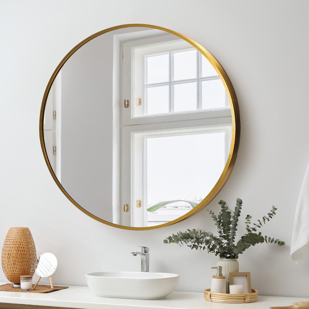 Oikiture Wall Mirrors Round Makeup Mirror Vanity Home Decorative Gold 80cm-Wall Mirrors-PEROZ Accessories