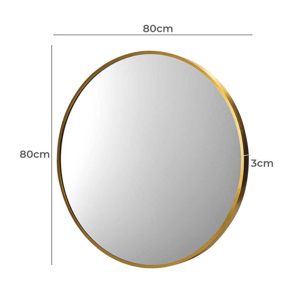 Oikiture Wall Mirrors Round Makeup Mirror Vanity Home Decorative Gold 80cm-Wall Mirrors-PEROZ Accessories