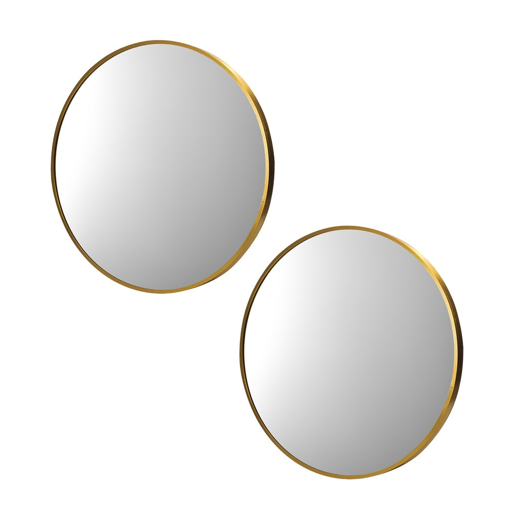 Oikiture Wall Mirrors Round 80cm Gold Set of 2-Wall Mirror-PEROZ Accessories