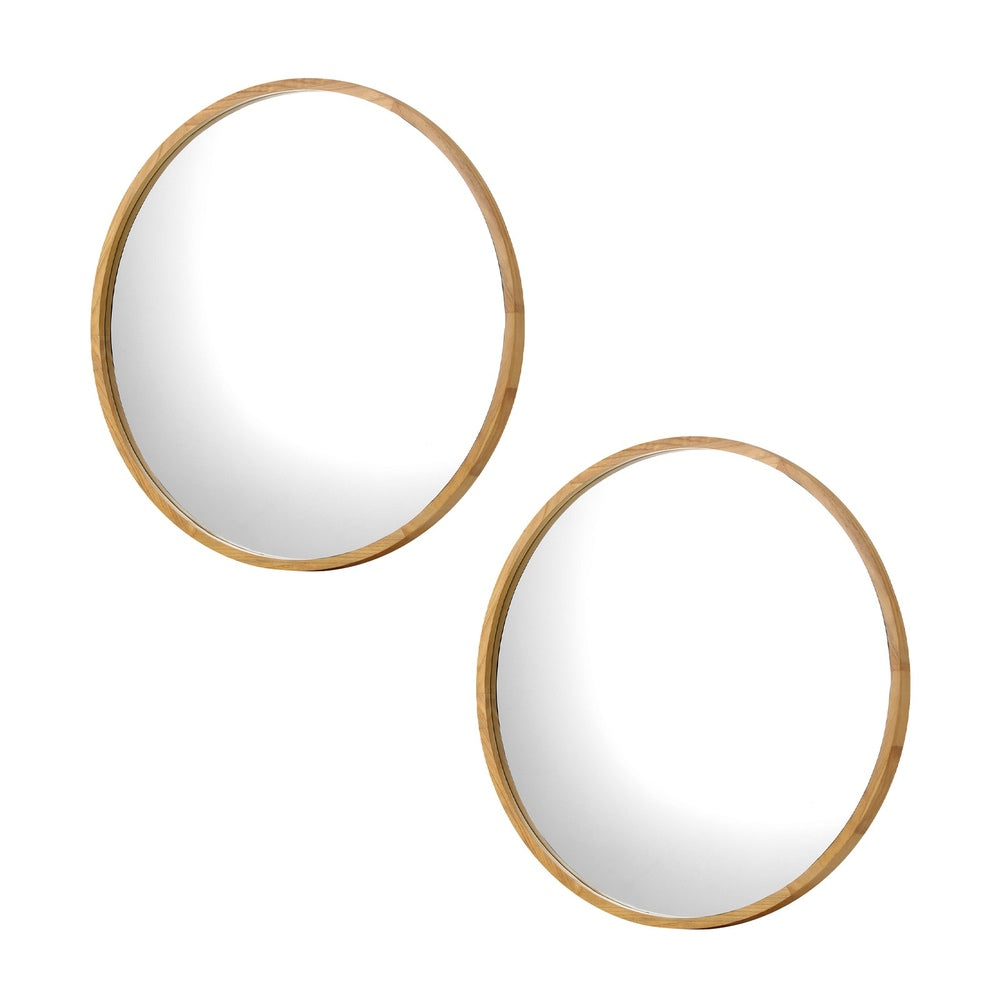 Oikiture Wall Mirrors Round 80cm Wooden Set of 2-Wall Mirror-PEROZ Accessories