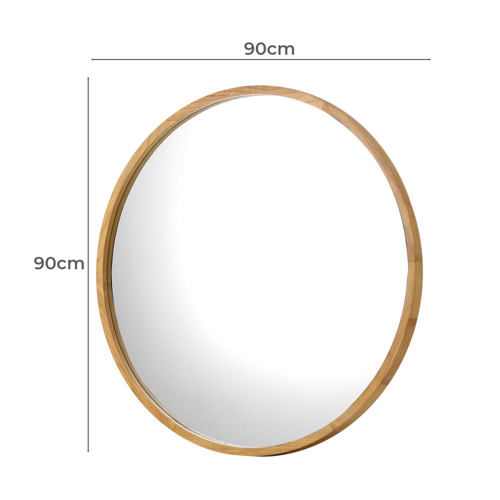 Oikiture Wall Mounted Mirror with Wood Frame 90cm Round Mirror for Living Room Bathroom Home Furniture-Wall Mirrors-PEROZ Accessories
