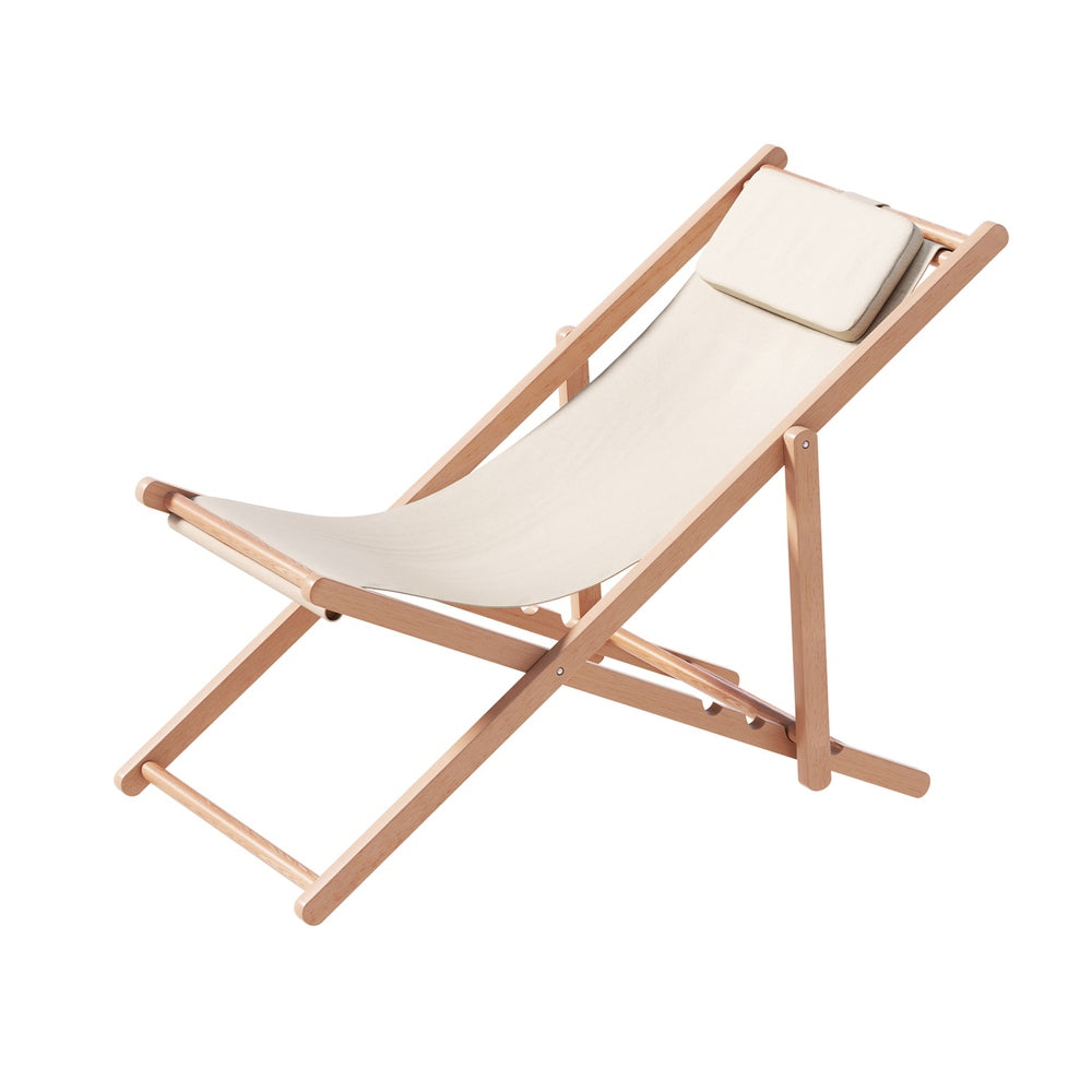 Gardeon Outdoor Deck Chair Wooden Sun Lounge Folding Beach Patio Furniture Beige-Sun Lounges-PEROZ Accessories