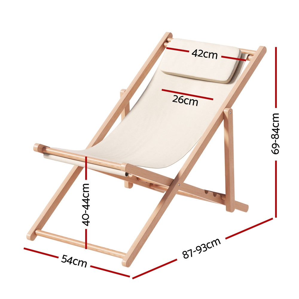Gardeon Outdoor Deck Chair Wooden Sun Lounge Folding Beach Patio Furniture Beige-Sun Lounges-PEROZ Accessories