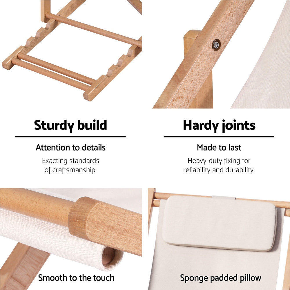 Gardeon Outdoor Deck Chair Wooden Sun Lounge Folding Beach Patio Furniture Beige-Sun Lounges-PEROZ Accessories