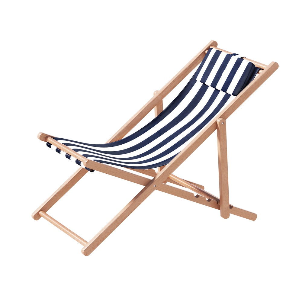 Gardeon Outdoor Deck Chair Wooden Sun Lounge Folding Beach Patio Furniture Blue-Sun Lounges-PEROZ Accessories