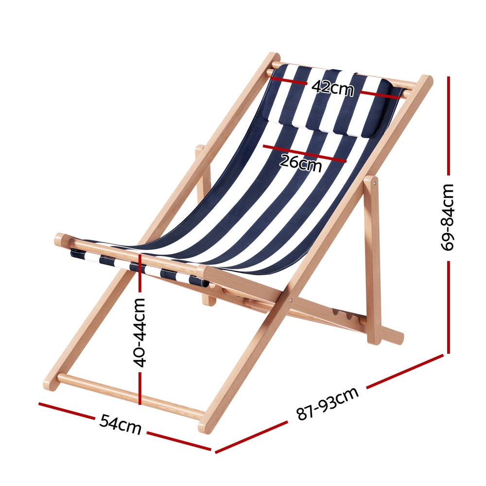 Gardeon Outdoor Deck Chair Wooden Sun Lounge Folding Beach Patio Furniture Blue-Sun Lounges-PEROZ Accessories