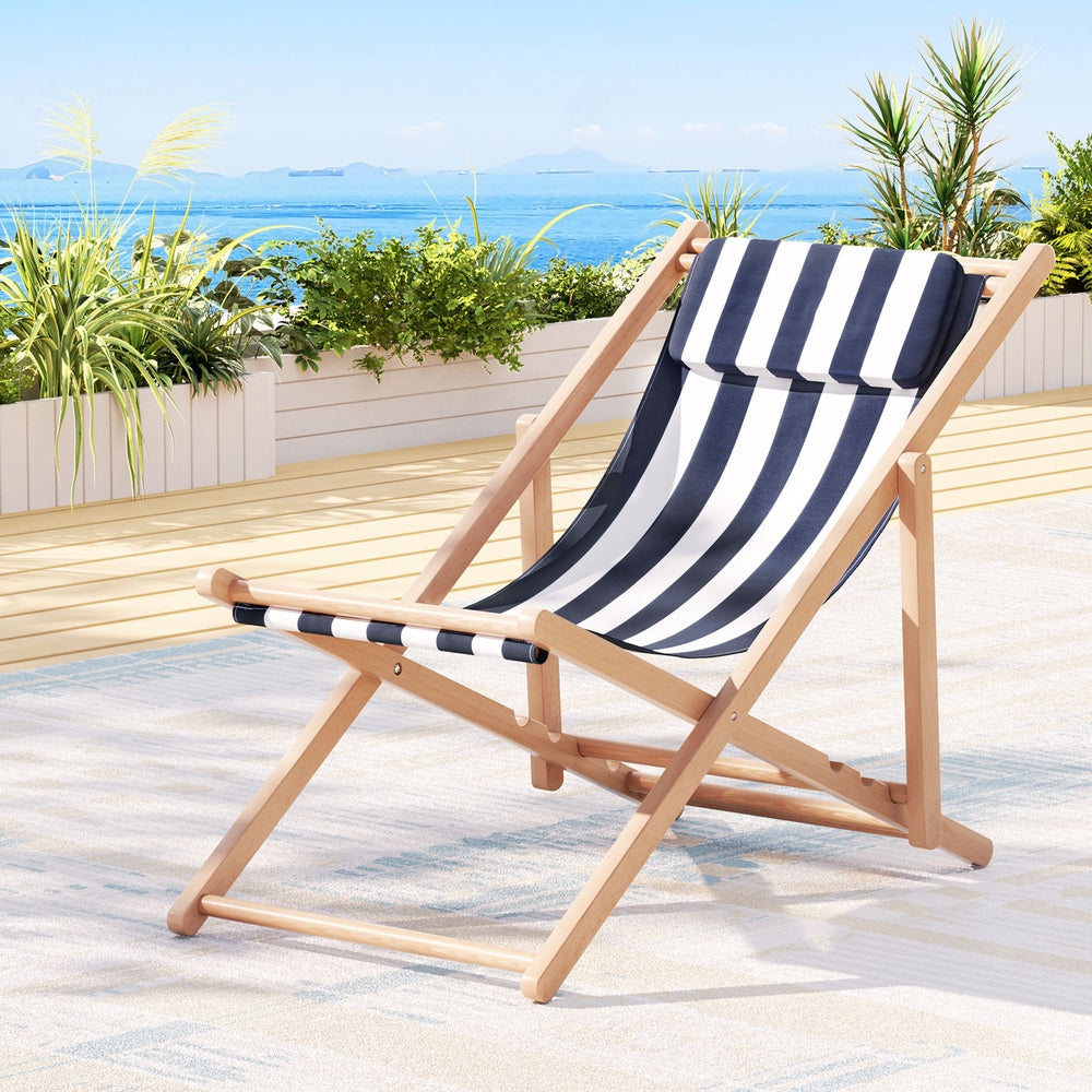 Gardeon Outdoor Deck Chair Wooden Sun Lounge Folding Beach Patio Furniture Blue-Sun Lounges-PEROZ Accessories