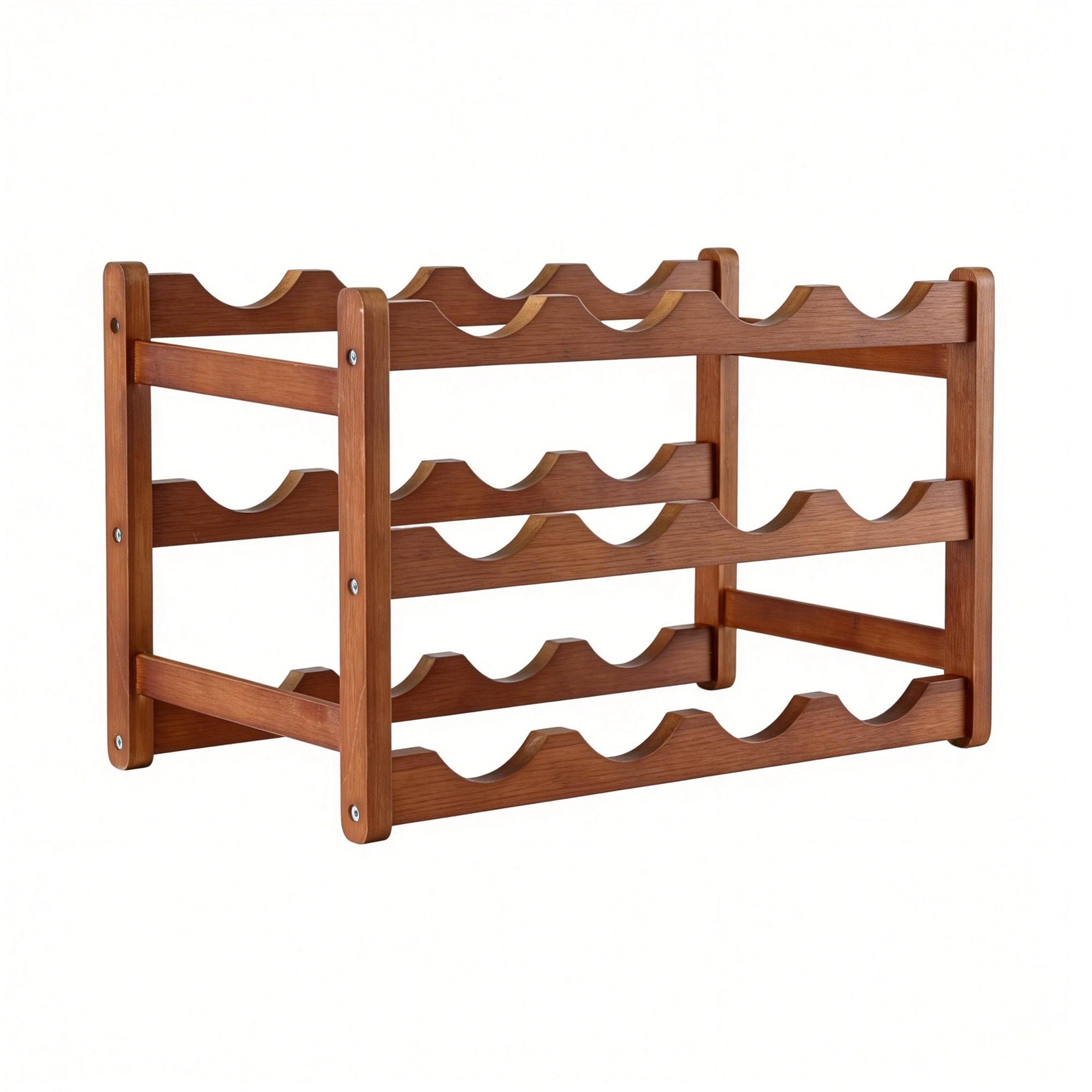 Artiss Bamboo Wine Rack 3-Tier Display Storage Organizer 12 Bottle Walnut-Furniture > Dining > Wine Racks-PEROZ Accessories