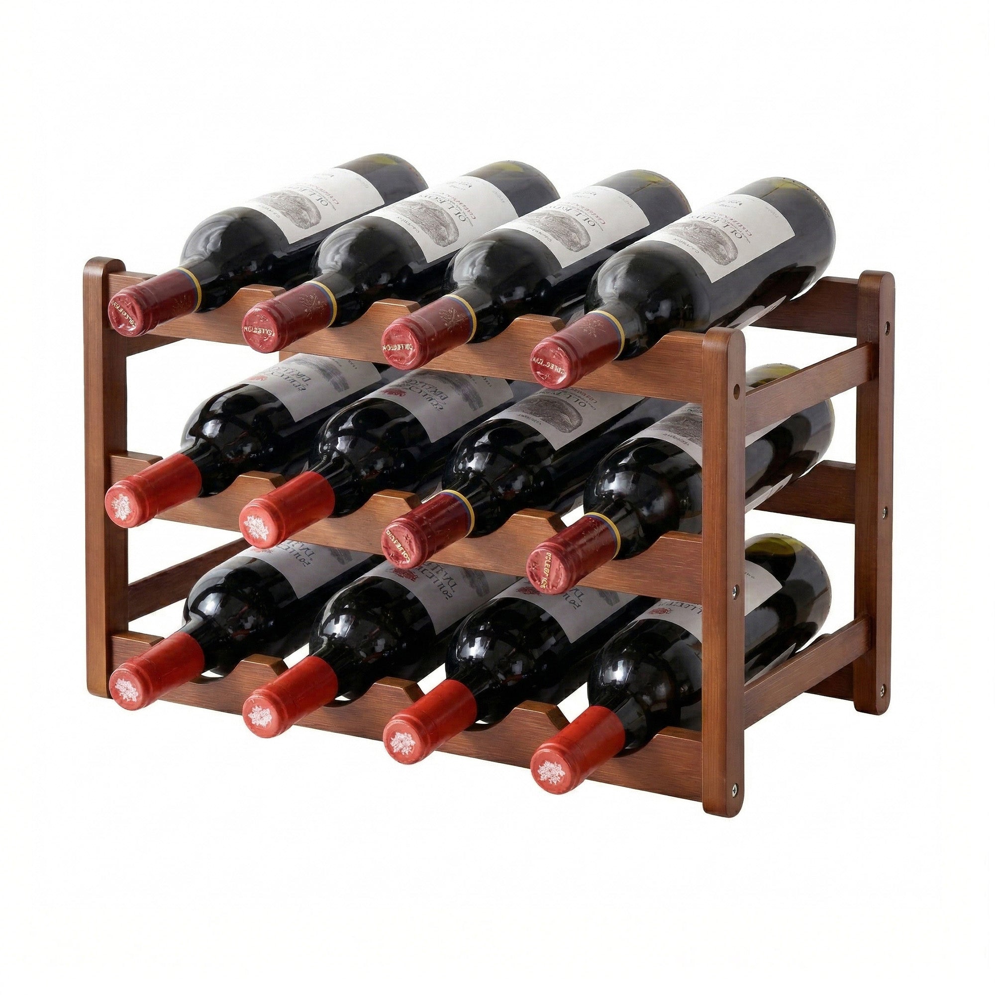 Artiss Bamboo Wine Rack 3-Tier Display Storage Organizer 12 Bottle Walnut-Furniture > Dining > Wine Racks-PEROZ Accessories