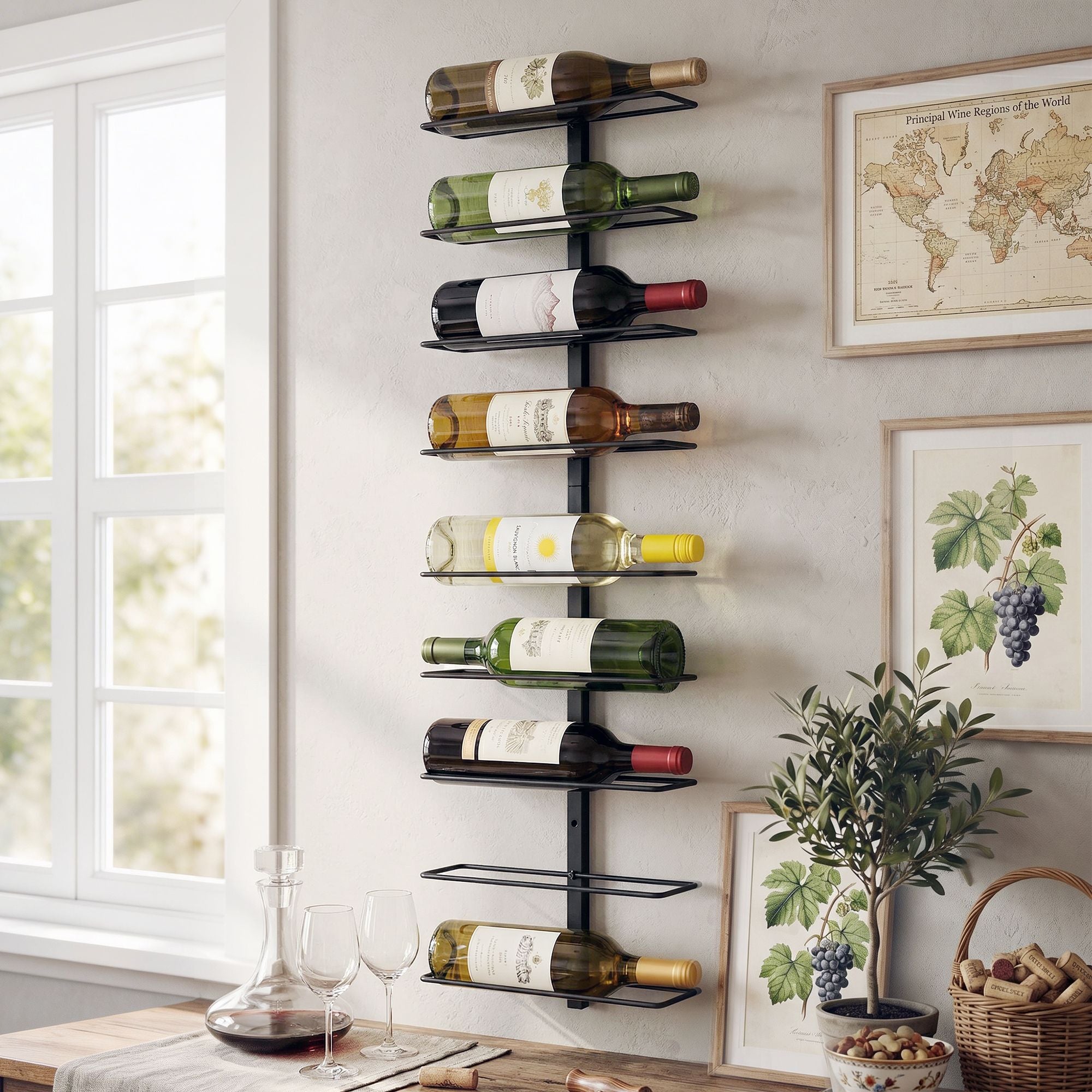 Artiss Wall Mounted Wine Rack 9 Bottles Display Storage Organizer Metal Black-Furniture > Dining > Wine Racks-PEROZ Accessories