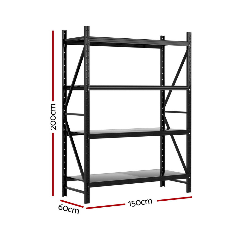 2Mx1.5M Giantz Garage Shelving Warehouse Rack Black-Tools > Tools Storage > Wall Storage Racks-PEROZ Accessories