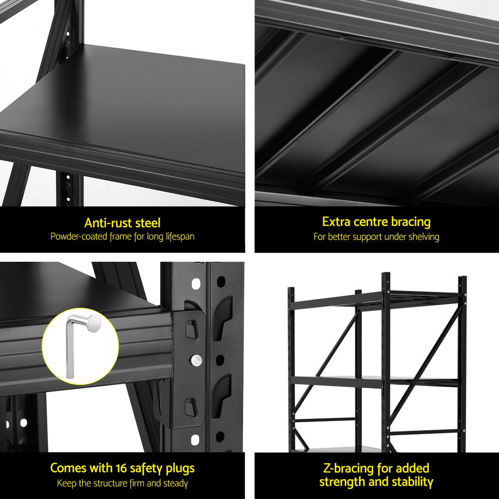 2Mx1.5M Giantz Garage Shelving Warehouse Rack Black-Tools > Tools Storage > Wall Storage Racks-PEROZ Accessories