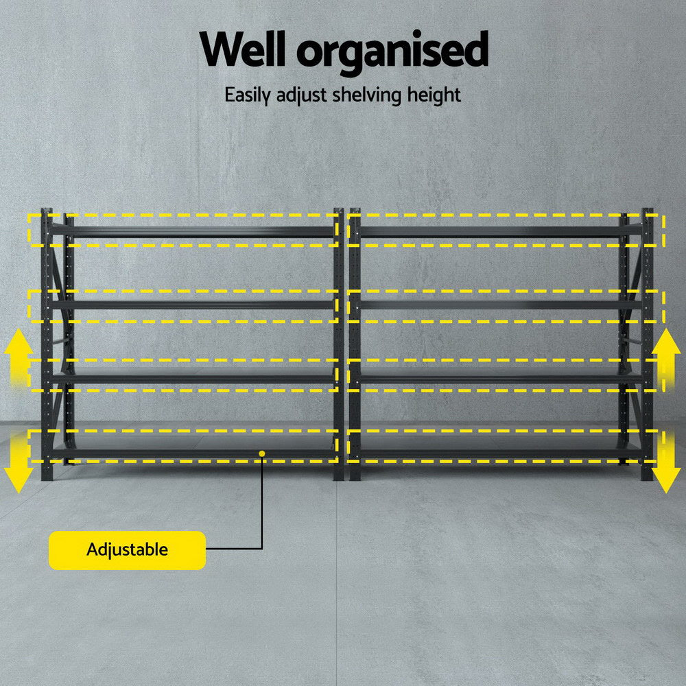 Giantz 4Mx1.8M Garage Shelving Warehouse Rack Black-Tools > Tools Storage > Wall Storage Racks-PEROZ Accessories